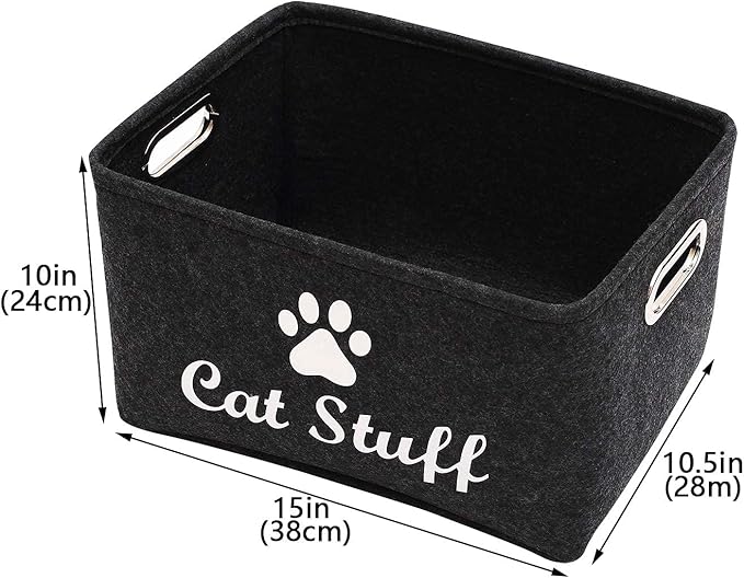 Geyecete Cat Apparel & Accessories/Cat Toys/Pet Supplies Storage Basket/Bin with Handles, Collapsible & Convenient Storage Solution for Office, Bedroom, Closet, Toys, Laundry(Dark Grey)