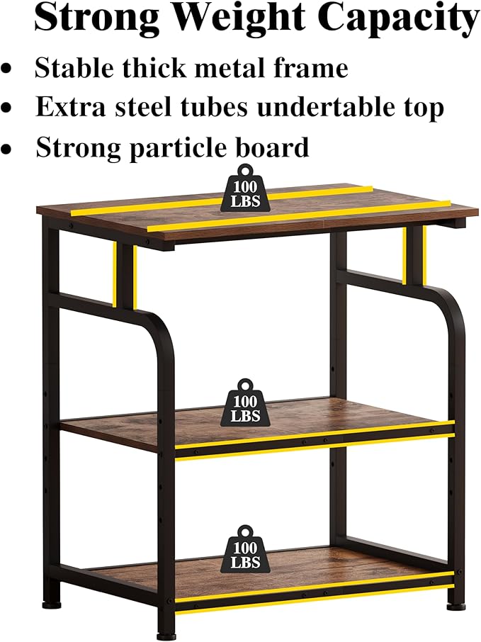 Large Printer Stand with Adjustable Shelf, 3-Tier Rolling Printer Cart with Wheels, Heavy-Duty Wood Printer Table for Home Office, Heat Press and Laser (Rustic Brown)