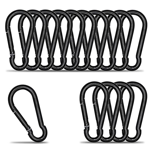 Carabiner Clip Hook, 3.54 inch 15 pcs Black Heavy Duty Spring Snap Hook Key Chain, Carabiners Clips for Outdoor Camping, Swing Set, Hammock, Hiking Travel, Fishing, Quick Link Keychain