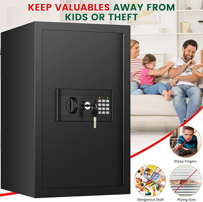 Large Safe, 7.0 Cubic Feet Safe Box With Fireproof Waterproof Bag, Anti-theft Home Document Safes with Digital Keypad, Spare Key, 3 Removable Shelves, Alert System for Home Business Valuables