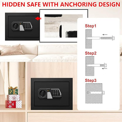 1.3 Cub Small Safes for Home Use Fire and Water Proof, Digital Security Box Fireproof Safe Box with Combination Lock, Smart Alarm System and Removable Shelf, Personal Safe for Home Documents Valuables