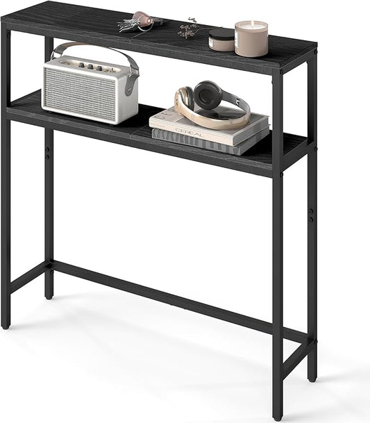 VASAGLE Console Table, 2-Tier Narrow Sofa Table with 2 Shelves, 7.9 x 31.5 x 31.5 Inches, for Living Room, Hallway, Entryway, Charcoal Gray and Ink Black ULNT130B22V1