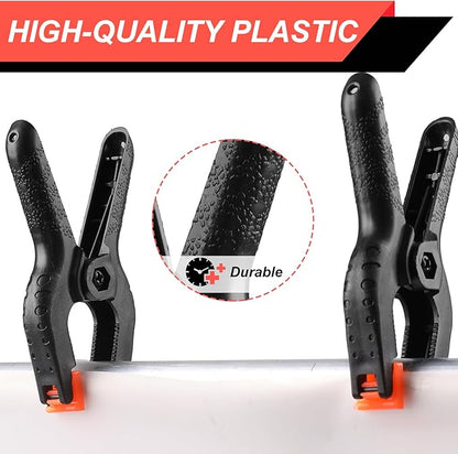 2 Pack Spring Clamps, 8.5inch Plastic Clips, Small Backdrop Clips, Clamps Heavy Duty, Spring Clips for Crafts, Backdrop Stand, Woodworking, Photography Studios (Black)