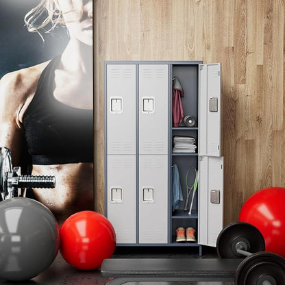 Aobabo Metal Storage Locker for Employees, 6 Doors Metal Locker for Garage, Office, Gym, Dormitory, Industrial Storage with 18 Hooks, Assembly Required, Grey White