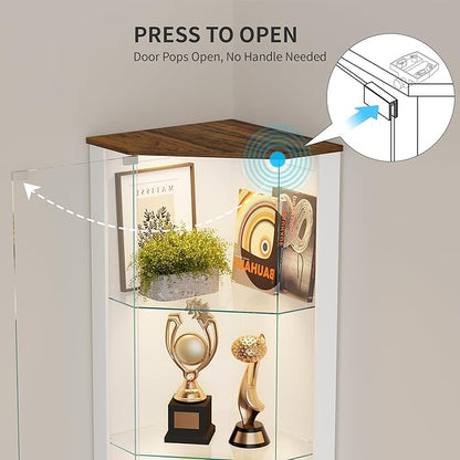 HNEBC 69" Tall Curio Display Cabinet with Glass Door and Movable Shelves,Corner Bookcase with LED Human Sensor Lights,5-Tier RGB Display Case for Collectibles,Bedroom Living Room