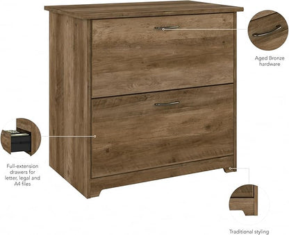 Bush Home Cabot 2 Drawer Lateral File Cabinet in Reclaimed Pine, Home Office Chest for Letter, Legal, and A4-size Document Storage