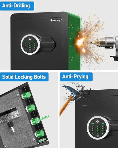 kavey 1.7 Cub Safe Box, Home Safe with Digital Keypad and Dual Alarm System, Money Safes box With Mute Function and LED Light, Safes with Removable Shelf, Safes for Money Valuables