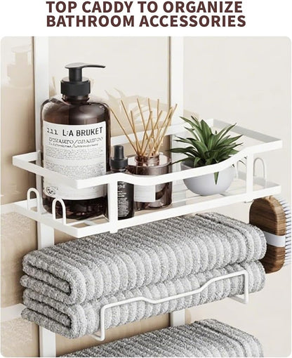 Hanging Towel Racks for Bathroom No Drill - Over The Door 8-Tier Bath Towel Storage Organizer for Small Bathrooms - Back Door Large Tiered Towel Holder Hanger for Rolled Towels RV Camper White
