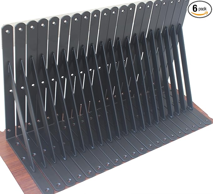 6 Pack L12 x H 8" Black Heavy Duty Shelf Brackets with Screws Metal Shelf Brackets Shelf Support Angle Brackets for Shelves L Brackets Heavy Duty Floating Shelf