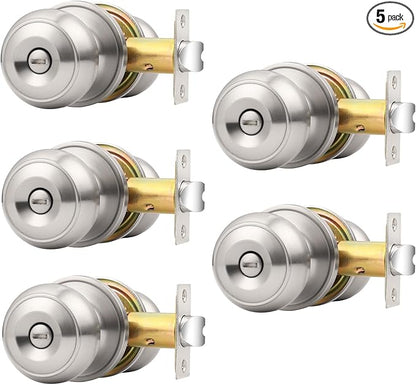 Probrico Brushed Nickel Interior Door Knobs, Privacy Door Knob for Bathroom Bedroom, Stainless Steel Door Knob with Lock for Interior Door, 5 Pack