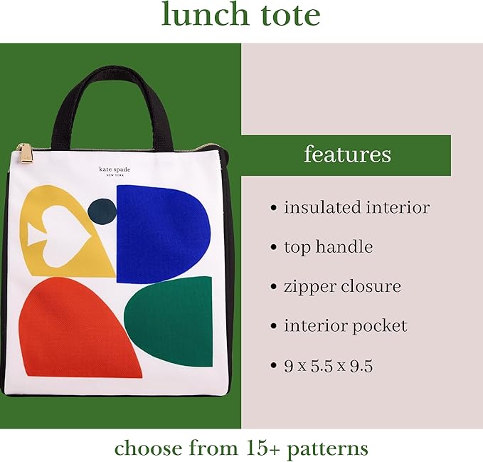 kate spade new york Cute Lunch Bag for Women, Large Capacity Lunch Tote, Adult Lunch Box with Silver Thermal Insulated Interior Lining and Storage Pocket, Spade Colorblock