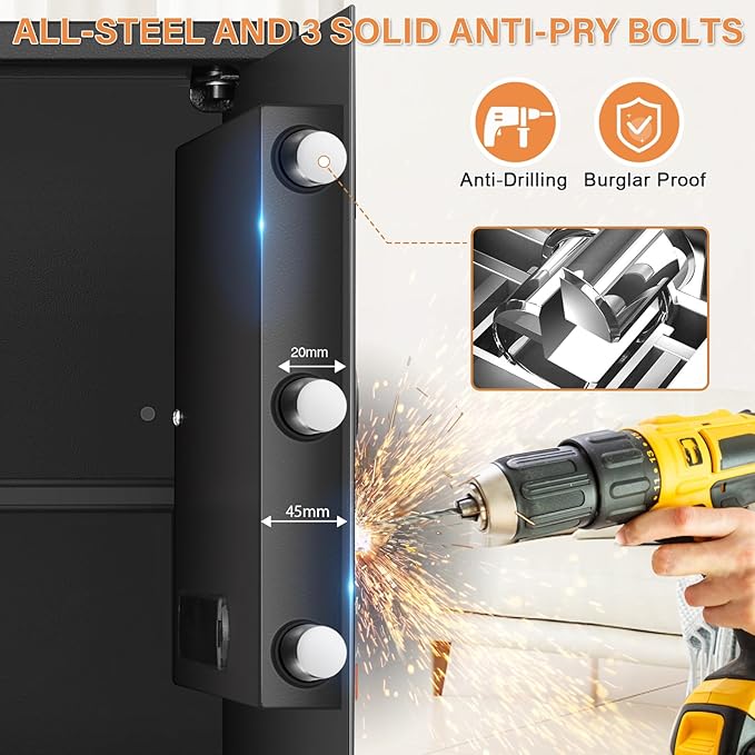 [23.6" Tall] Large Safe Box with LED Light, Anti-theft Home Safes with Programmable Keypad, Spare Keys and 3 Removable Shelves, Digital Security Safes for Home Money Firearm Documents Medicines