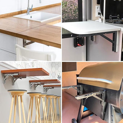 LEOPO 8 inch Folding Shelf Brackets-2 Pack Foldable Heavy Duty Triangle Collapsible Wall Mounted Brackets for Fold Down Table, Space Saving for Bench Table with Screws, Stainless Steel