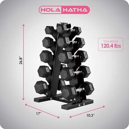 HolaHatha Hexagonal Dumbbell Weights Set, Home Gym Equipment Set, Portable Weighted Exercise Dumbbells for Fitness, Training, and Lifting Workouts
