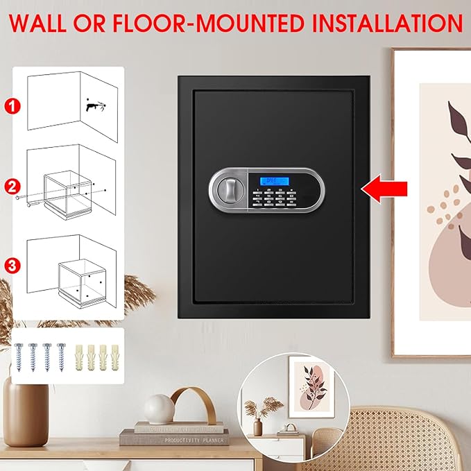 3.4 Cuft Large Safes for Home Use Fire and Water Proof, Anti-Theft Digital Security Safe Box With Programmable Keypad & Spare Keys, Home Safes Water and Fireproof for Documents Money Valuables