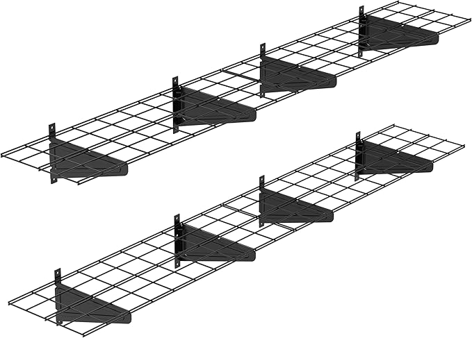 2-Pack 1x6ft Garage Wall Shelving, 12"x72" Shelf Storage Rack Floating Shelves Wall Mounted, Heavy Duty Storage Shelves, 800lbs Load Capacity, with 16 Hooks for Garage Organization, Black