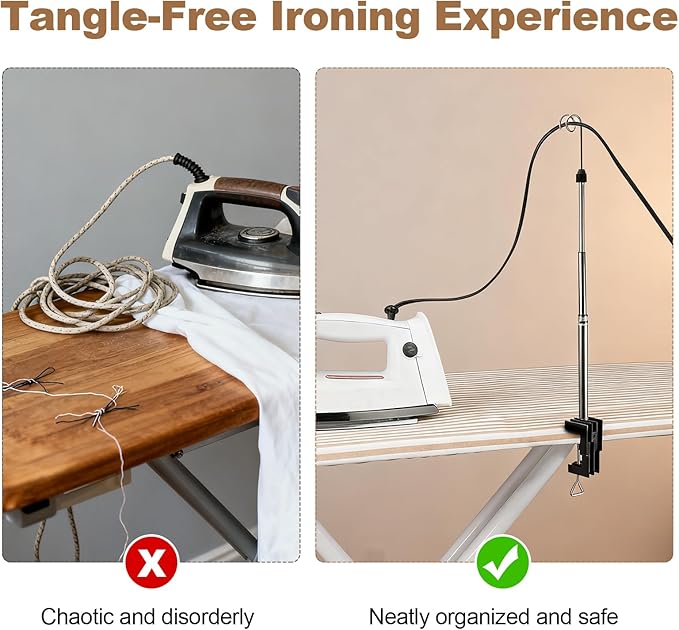 Universal Flexible Iron Cord Holder, Steam Iron Cord Holder for Standard Ironing Boards, Metal, Tabletop Mount