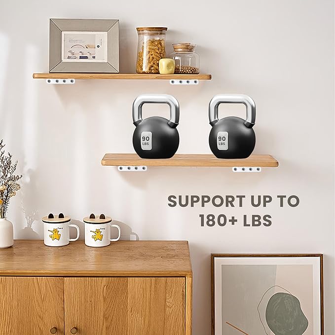 Alise White Shelf Brackets 8 Inch,Heavy Duty Floating Shelf Bracket Mounting Brackets,Hidden L Brackets for Shelves,Metal Decorative Shelf Brackets Wall Shelf Supports Brackets DIY,Pack of 4