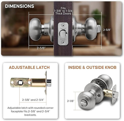 Copper Creek Colonial Privacy Interior Door Knob – ANSI Grade-3 Certified, Modern Heavy Duty Handle, Easy Install and Reversible for Bedroom, Bathroom and Closets – Satin Stainless (1 Pack)