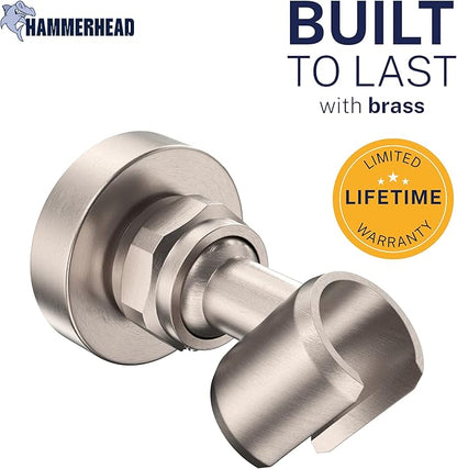HammerHead Showers Solid Metal Handheld Showerhead Holder Wall Mount, Adjustable Screw-Mounted Pivot Ball, Shower Hose Holder, Fits Most Handheld Showerheads, Brushed Nickel