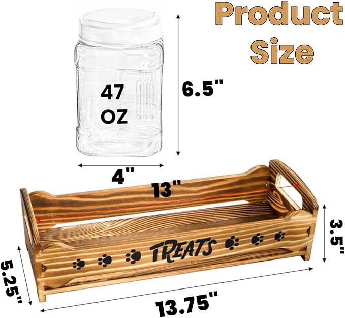 Dog Treats Container with 3 Plastic Jars, Dog Food Storage Canister with Wooden Stand, Airtight Pet Treat Holder for Dogs and Cats, Dog Snacks Treat Organizer with Scoop for Kitchen Counter