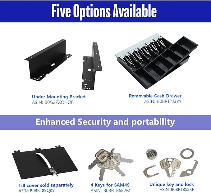 SAM4s 16" "Stainless Steel" Front Heavy Duty Black POS Cash Drawer with 5Bill/5Coin