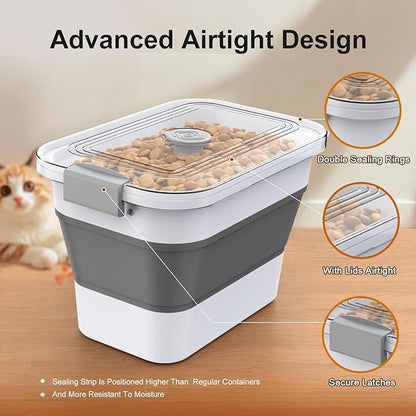 Dog Food Storage Container, 15-23 Lbs Collapsible Dog Food Container with Transparent Airtight Lid, Wheels and Scoop, Travel Pet Food Storage Container for Cat, Dog and Bird, Keep Dry Food Fresh