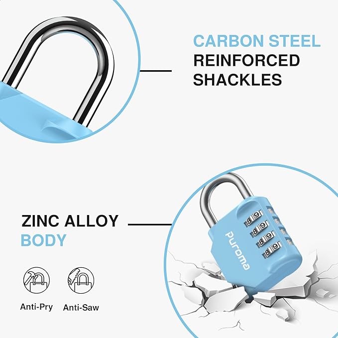 Puroma 1 Pack Combination Lock for Locker 4 Digit Outdoor Waterproof Padlock for School, Gym, Sports, Fence, Toolbox, Gate, Case, Outdoor, Hasp Storage, Cabinets (Sky Blue)