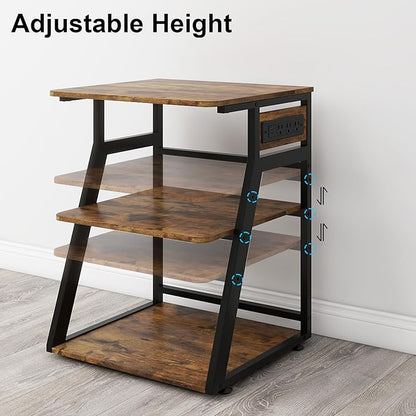 Natwind 23.6"x19.7" Large Printer Stand,3 Tier Printer Table with Charging Station, Rolling Cart with Adjustable Storage Shelf for Home Office Organization, Stand for Heat Press,3D Printer (Retro)