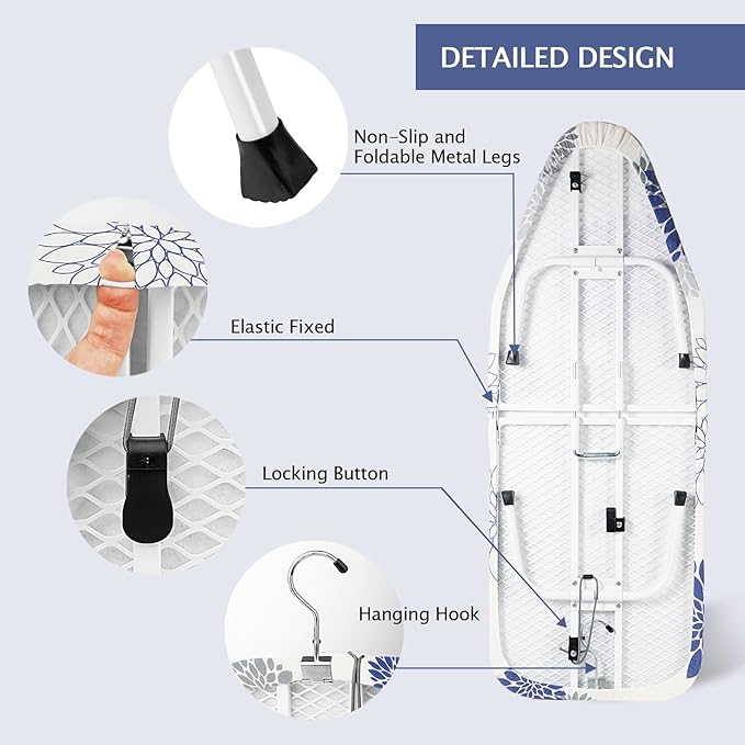 SheeChung Tabletop Ironing Board 12"x32",Small Ironing Boards with Heat Resistant Cover Pad,Portable Tabletop Ironing Board with Non-Slip Feet,Mini Folding Iron Board for Household Laundry,Dahlia