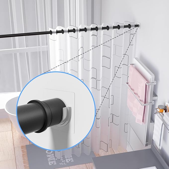 6 Pack Shower Rod Holders No Drilling, Adhesive Curtain Rod Brackets for Wall, Strong Tension Rod Holder Up to 30 lbs, Waterproof for Tile Marble Painted, Apartments Dorms (Rod Not Included)
