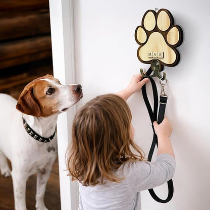 Dog Leash Holder for Wall Mount with Scrabble Letters, Wooden Paw Print Wall Hook, Pet Collar and Harness Organizer for Entryway, Key Hook Gift for Pet Lovers & Dog Owners, Home Decor PF283