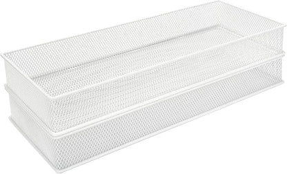 Annova Mesh Stackable Drawer Cabinet and Shelf Organizer Bins Storage Basket School Office Supply Holder Tray- Set of 2 (White, 6x15x2 Inch)