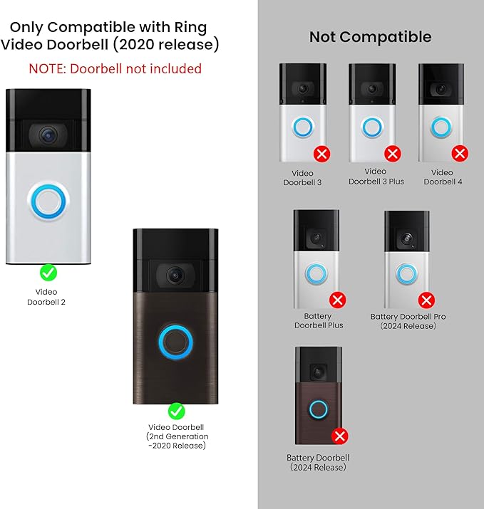 No-Drill Adhesive Doorbell Mount Compatible with Ring Video Doorbell (2nd Generation - 2020 Release), Door Mounting Holder Bracket Accessories for Apartments Office Houses (2Pack)