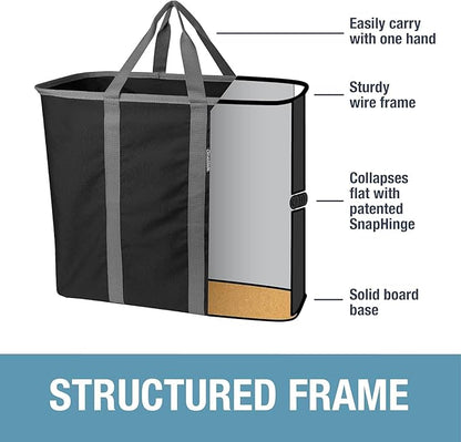 CleverMade Collapsible Laundry Caddy – Foldable Laundry Hamper & Tote, XXL 64L Pop-Up Laundry Basket with Handles, Space-Saving Laundry Organizer for Home & Travel, 2 Pack - Charcoal Gray