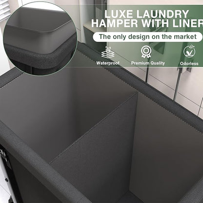 50 Gal(190L) High Grade Large Laundry Basket with Wheels, Rolling Laundry Hamper, Laundry Cart with Metal Frame and Removable Bag Design, Suitable for Laundry Room, Bedroom (Black, 2 Section 190L)