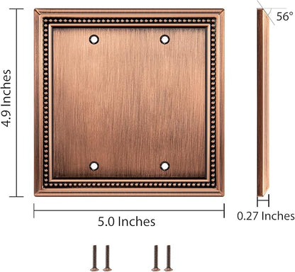 Henne Bery Sunken Pearls Heavy Duty Decorative Wall Plate Switch Plate Outlet Cover (Double Blank, Antique Copper)