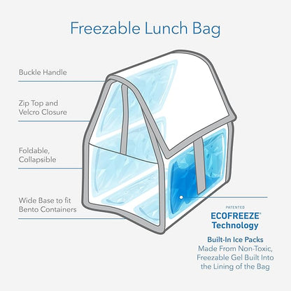 PackIt® Freezable Lunch Bag, Gray Fog, Built with EcoFreeze® Technology, Foldable, Reusable, Zip and Velcro Closure with Buckle Handle, Designed for Work Lunches and Fresh Lunch On the Go