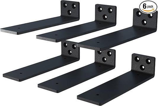 6-Pack 12 Inch Floating Shelf Brackets, Heavy Duty Hidden Shelves Bracket for Kitchen, Nursery, Black Powder Coated Steel