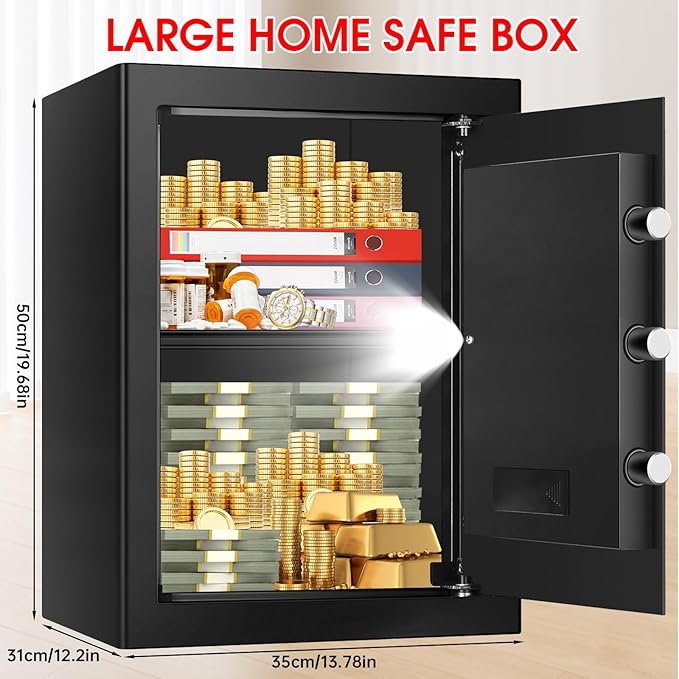 3.3 Cuft Large Fireproof Safe for Home, Security Safe Box Fireproof Waterproof with Digital Keypad, Removable Shelves and Alarm System, Anti-theft Personal Safes for Home Use Fire and Water Proof