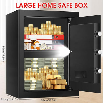 3.3 Cuft Large Fireproof Safe for Home, Security Safe Box Fireproof Waterproof with Digital Keypad, Removable Shelves and Alarm System, Anti-theft Personal Safes for Home Use Fire and Water Proof