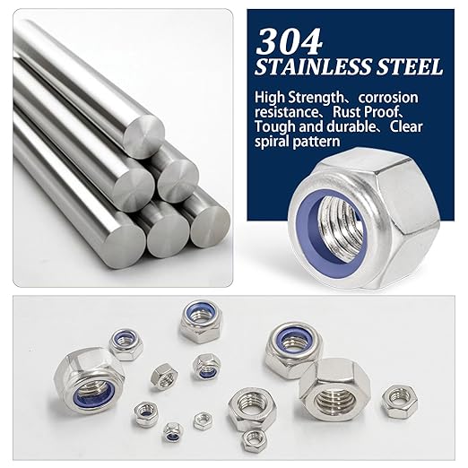 Metric Hex Nuts&Locknuts Assortment Kit(360Pcs)，M3 M4 M5 M6 M8 M10 M12 Stainless Steel Assorted Hex Nuts Sets,Bright Finish