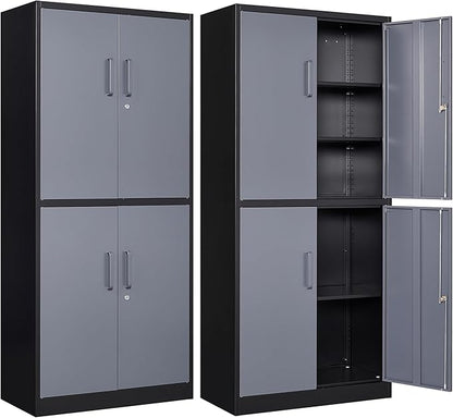 Letaya Metal Storage Cabinets with Lock Door and Shelves, Steel Garage Tool Cabinets for Home,Office, Warehouse,Lockers(71"-Black Gray)