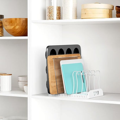 Simple Houseware 7 Compartments Adjustable Pan Organizer, White