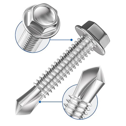 (400Pcs) #8×1/2" Hex Washer Head Self Drilling Screws, 410 Stainless Steel Metal SheetScrews，TEK Screws, Sheet Metal Self Tapping Screws