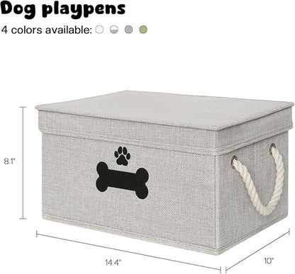 Dog Toy Basket with Lid, Dog Basket for Toys, Dogs Toy Box with Cotton Rope Handles, Collapsible Storage Bins for Pet Toys, Dogs Storage Organizer, Gray
