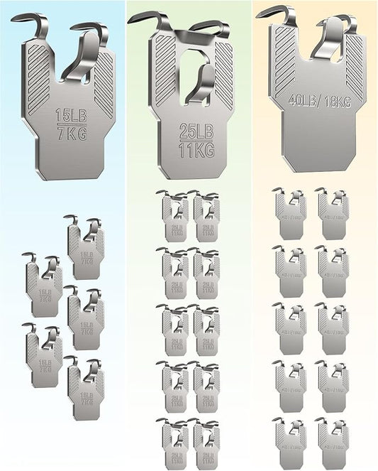 15 25 40 lb Drywall Picture Hangers Claw: 25 Pack Heavy Duty Damage Free Wall Picture Hanging Hooks - Art Mirror Photo Frame Sawtooth Wire D Ring Hanger Kit for Room Office Decor