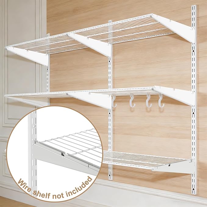13-Inch Double-Track Wire Shelf Brackets, 10 Pack – Heavy-Duty Metal Shelving Supports for Twin-Track Wall Systems, Compatible with Wire Shelving and Wood Shelves, White