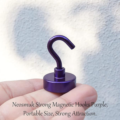 Neosmuk Magnetic Hooks, Heavy Duty 40lb+ Strong Magnet Hook for Cruise Cabins, Cruise Ship Essentials for Hanging, Metal Wall Refrigerator Hangers (Purple, 10 Pack)