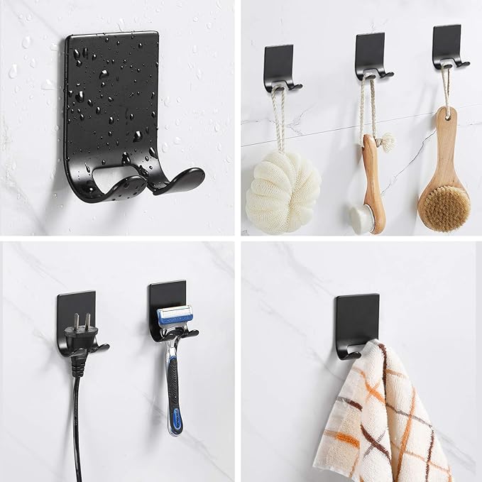 Razor Holder Shaver Hook Hanger Stand for Shower (6 Pack) Self Adhesive Stainless Steel Heavy Duty Utility Storage, Bathroom Kitchen Organizer for Plug Robe Towel Loofah Bathrobe Coat